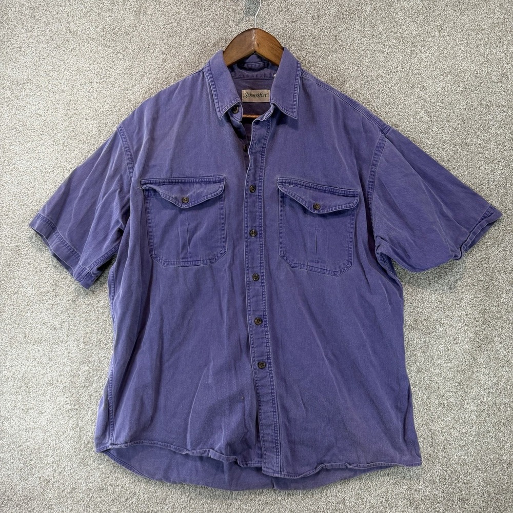 Retro 90s St John's Bay Faded Cotton Purple Denim Shirt Button Up Sz L Vintage